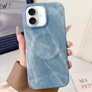 For iPhone 16 Denim MagSafe Magnetic PC + PU Phone Case(Light Blue)