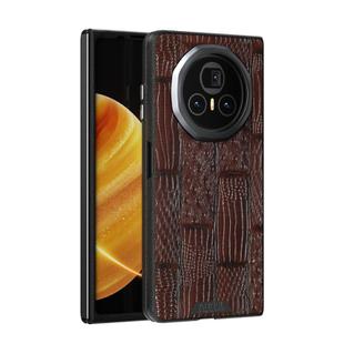 For Honor Magic V3 ABEEL Beast Pattern 6D Micro-Embossed MagSafe Genuine Leather Phone Case(Brown)