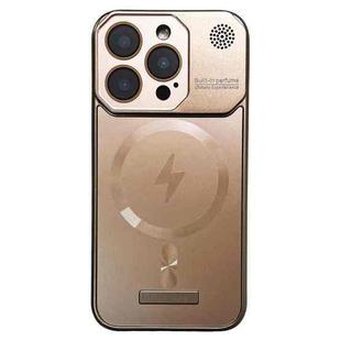 For iPhone 15 Pro Max Frameless Aromatherapy MagSafe Magnetic PC Phone Case(Gold)