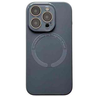 For iPhone 16 Pro Small Window Acrylic Glass Lens MagSafe Silicone Phone Case(Carbon Black)