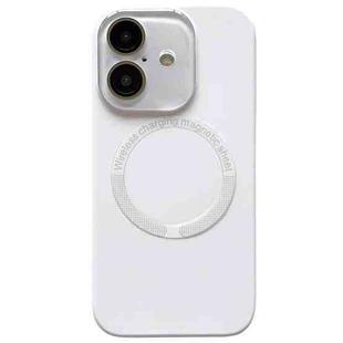 For iPhone 16 Plus Small Window Acrylic Glass Lens MagSafe Silicone Phone Case(White)