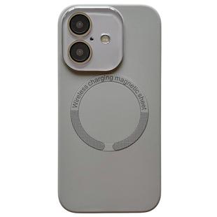 For iPhone 16 Plus Small Window Acrylic Glass Lens MagSafe Silicone Phone Case(Grey)
