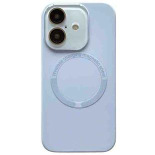 For iPhone 16 Small Window Acrylic Glass Lens MagSafe Silicone Phone Case(Sierra Blue)