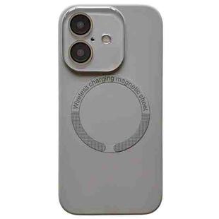 For iPhone 16 Small Window Acrylic Glass Lens MagSafe Silicone Phone Case(Grey)
