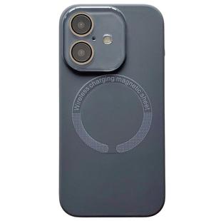 For iPhone 16 Small Window Acrylic Glass Lens MagSafe Silicone Phone Case(Carbon Black)
