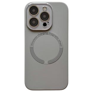 For iPhone 15 Pro Max Small Window Acrylic Glass Lens MagSafe Silicone Phone Case(Grey)