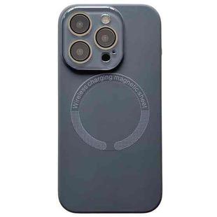 For iPhone 15 Pro Max Small Window Acrylic Glass Lens MagSafe Silicone Phone Case(Carbon Black)