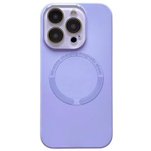 For iPhone 15 Pro Small Window Acrylic Glass Lens MagSafe Silicone Phone Case(Purple)