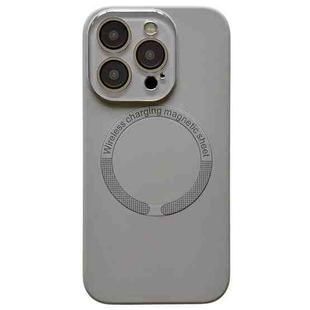 For iPhone 15 Pro Small Window Acrylic Glass Lens MagSafe Silicone Phone Case(Grey)