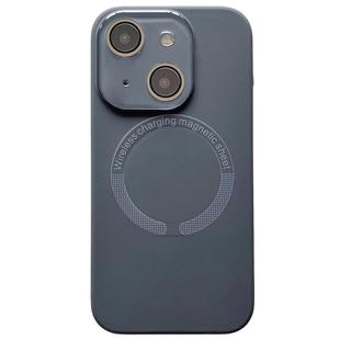 For iPhone 15 Plus Small Window Acrylic Glass Lens MagSafe Silicone Phone Case(Carbon Black)