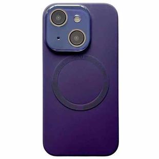 For iPhone 15 Plus Small Window Acrylic Glass Lens MagSafe Silicone Phone Case(Dark Purple)