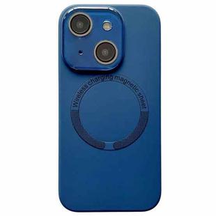 For iPhone 15 Plus Small Window Acrylic Glass Lens MagSafe Silicone Phone Case(Midnight Blue)