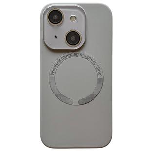 For iPhone 15 Small Window Acrylic Glass Lens MagSafe Silicone Phone Case(Grey)