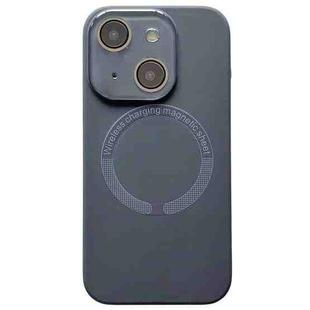 For iPhone 15 Small Window Acrylic Glass Lens MagSafe Silicone Phone Case(Carbon Black)