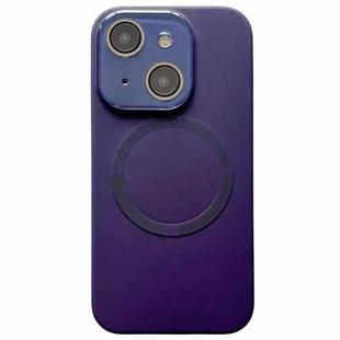 For iPhone 15 Small Window Acrylic Glass Lens MagSafe Silicone Phone Case(Dark Purple)