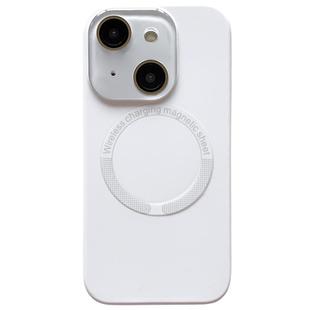 For iPhone 14 Small Window Acrylic Glass Lens MagSafe Silicone Phone Case(White)