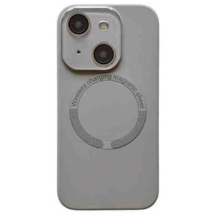 For iPhone 13 Small Window Acrylic Glass Lens MagSafe Silicone Phone Case(Grey)