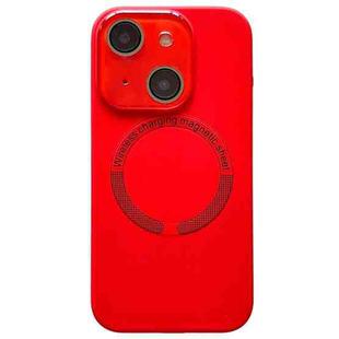 For iPhone 13 Small Window Acrylic Glass Lens MagSafe Silicone Phone Case(Red)