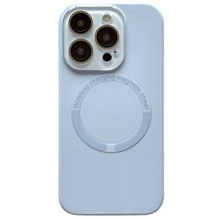 For iPhone 12 Pro Max Small Window Acrylic Glass Lens MagSafe Silicone Phone Case(Sierra Blue)