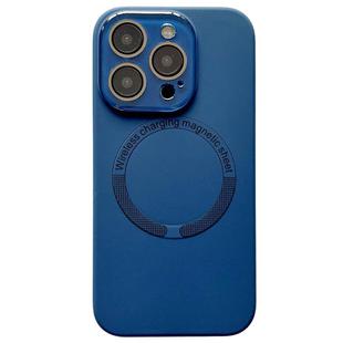 For iPhone 12 Pro Max Small Window Acrylic Glass Lens MagSafe Silicone Phone Case(Midnight Blue)