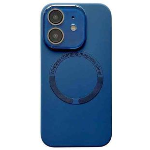 For iPhone 11 Small Window Acrylic Glass Lens MagSafe Silicone Phone Case(Midnight Blue)