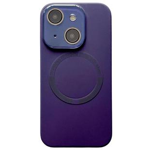 For iPhone 14 Plus Small Window Acrylic Glass Lens MagSafe Silicone Phone Case(Dark Purple)