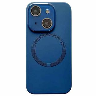 For iPhone 14 Plus Small Window Acrylic Glass Lens MagSafe Silicone Phone Case(Midnight Blue)