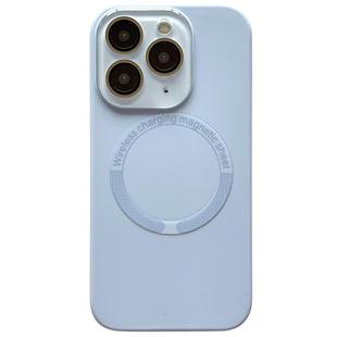 For iPhone 11 Pro Max Small Window Acrylic Glass Lens MagSafe Silicone Phone Case(Sierra Blue)