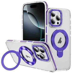 For iPhone 16 Pro Two Color TPU Hybrid Acrylic MagSafe Magnetic Holder Phone Case(Purple)