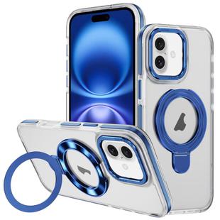 For iPhone 16 Plus Two Color TPU Hybrid Acrylic MagSafe Magnetic Holder Phone Case(Blue)