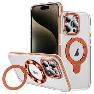 For iPhone 15 Pro Two Color TPU Hybrid Acrylic MagSafe Magnetic Holder Phone Case(Orange)