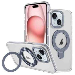 For iPhone 15 Plus Two Color TPU Hybrid Acrylic MagSafe Magnetic Holder Phone Case(Grey)