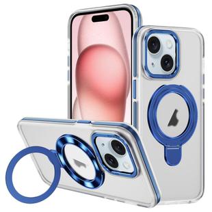 For iPhone 15 Plus Two Color TPU Hybrid Acrylic MagSafe Magnetic Holder Phone Case(Blue)
