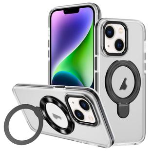 For iPhone 14 Plus Two Color TPU Hybrid Acrylic MagSafe Magnetic Holder Phone Case(Black)