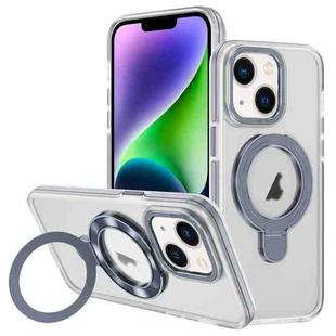 For iPhone 14 Plus Two Color TPU Hybrid Acrylic MagSafe Magnetic Holder Phone Case(Grey)