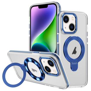 For iPhone 14 Plus Two Color TPU Hybrid Acrylic MagSafe Magnetic Holder Phone Case(Blue)