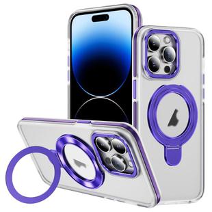 For iPhone 14 Pro Two Color TPU Hybrid Acrylic MagSafe Magnetic Holder Phone Case(Purple)