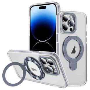 For iPhone 14 Pro Max Two Color TPU Hybrid Acrylic MagSafe Magnetic Holder Phone Case(Grey)