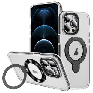 For iPhone 12 Pro Max Two Color TPU Hybrid Acrylic MagSafe Magnetic Holder Phone Case(Black)