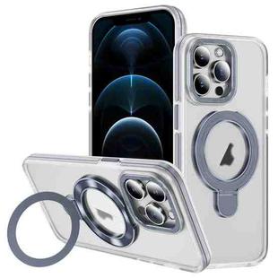 For iPhone 12 Pro Max Two Color TPU Hybrid Acrylic MagSafe Magnetic Holder Phone Case(Grey)