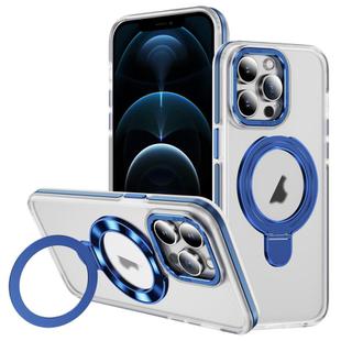 For iPhone 12 Pro Max Two Color TPU Hybrid Acrylic MagSafe Magnetic Holder Phone Case(Blue)