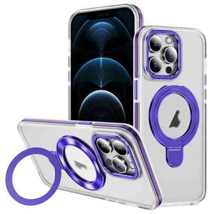 For iPhone 12 Pro Max Two Color TPU Hybrid Acrylic MagSafe Magnetic Holder Phone Case(Purple)