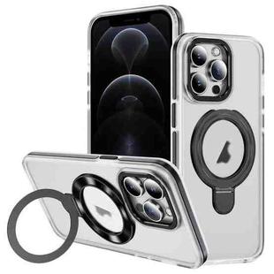 For iPhone 12 Pro Two Color TPU Hybrid Acrylic MagSafe Magnetic Holder Phone Case(Black)