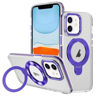 For iPhone 11 Two Color TPU Hybrid Acrylic MagSafe Magnetic Holder Phone Case(Purple)