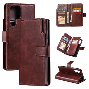 For Samsung Galaxy S25 Ultra 5G Tri-Fold 9-Card Wallets Leather Phone Case(Brown)