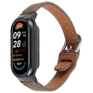 For Xiaomi Smart Band 9 PC Case Integrated Microfiber Leather Watch Band(Black+Coffee)