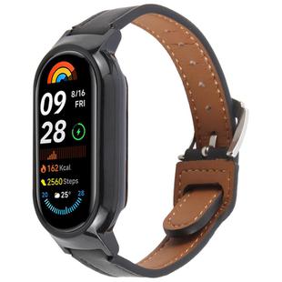 For Xiaomi Smart Band 9 PC Case Integrated Microfiber Leather Watch Band(Black)