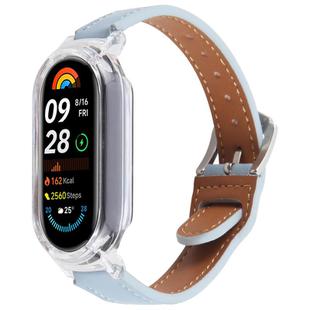 For Xiaomi Smart Band 9 PC Case Integrated Microfiber Leather Watch Band(Transparent+Blue)