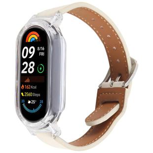 For Xiaomi Smart Band 9 PC Case Integrated Microfiber Leather Watch Band(Transparent+Beige White)