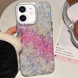 For iPhone 12 Butterflies Starry Sky Gradient IMD Phone Case(Pink)